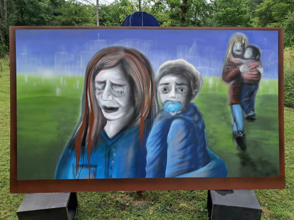 Gedenken an die Folgen von Naturkatastrophen (Lack auf Platte, 3 x 2 m)
